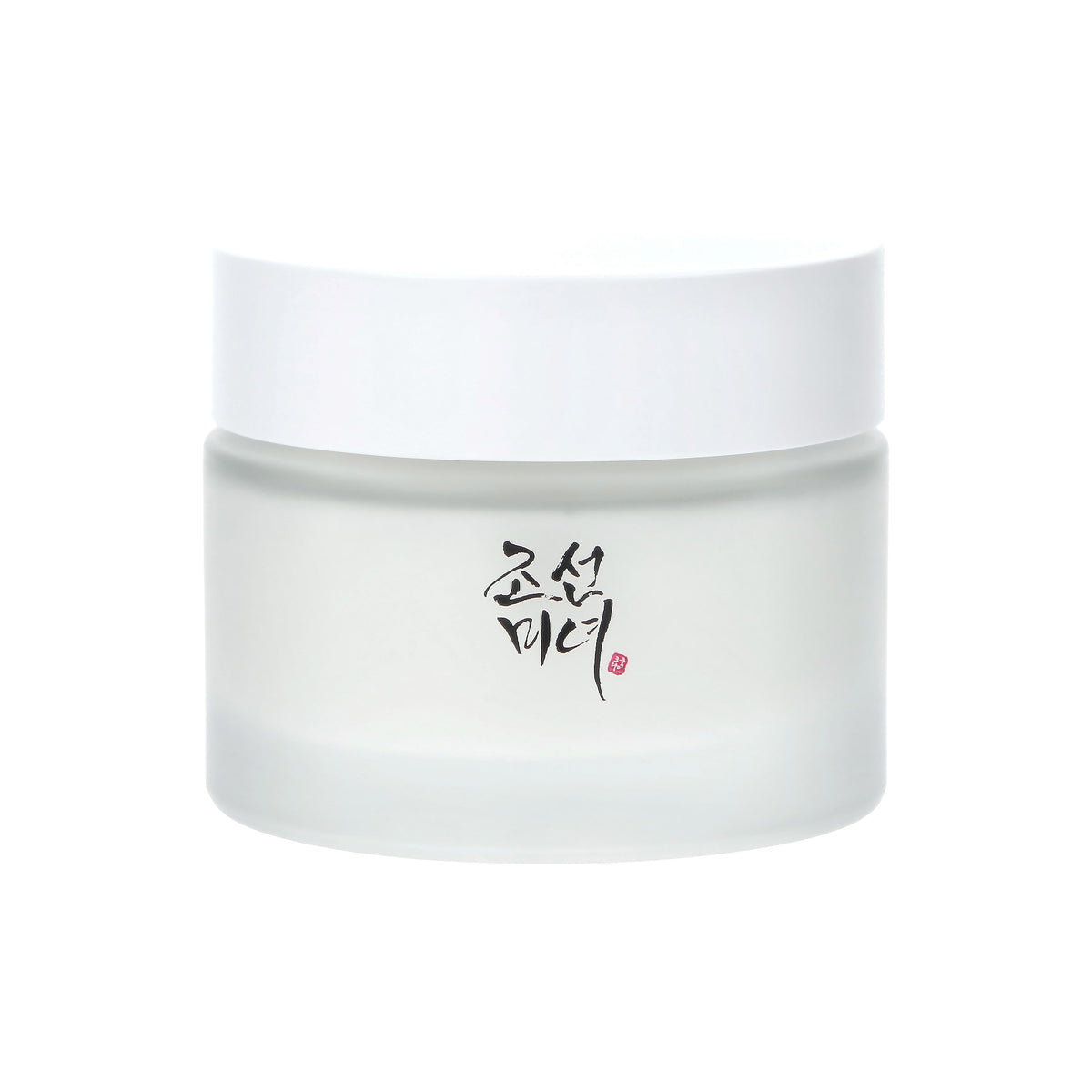 Frostet glasbeholder med hvidt låg og sort tekst, indeholdende Beauty of Joseon Dynasty Cream 50ml.