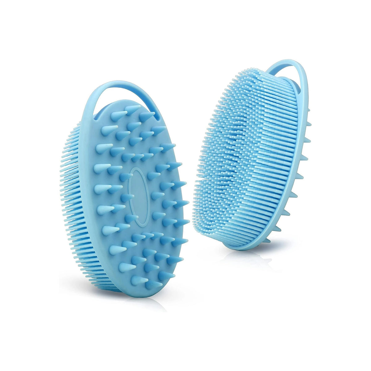 Lyseblå Silicone Bath Brush med bløde og faste silikonepigge og greb til effektiv kropsrens og massage.